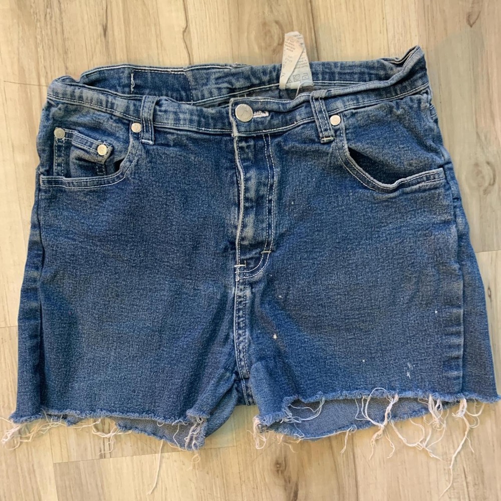 Vintage Jordache Girls High Waisted Blue Stretch Denim Raw Hem Shorts 9/10